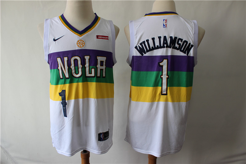 Men's New Orleans Pelicans #1 Zion Williamson White Earned Edition Swingman Stitched NBA Jersey Men's New Orleans Pelicans #1 Zion Williamson White Earned Edition Swingman Stitched NBA Jersey